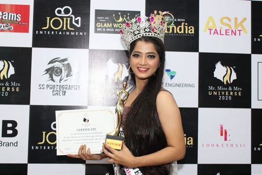 Miss Samiksha Bhosle  Winner Of Prestigious Award  Miss Universe 2020 An Pageant By Sandy Joil