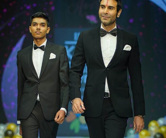 Sandip Soparrkar and his son Arjun Soparkar walk as showstoppers for India Kids Fashion Week – IKFW