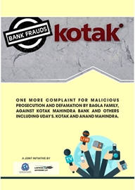 Complaint against Kotak Mahindra Bank & Uday Suresh Kotak with Anand Mahindra by Bagla Family regarding Malicious & Defamation