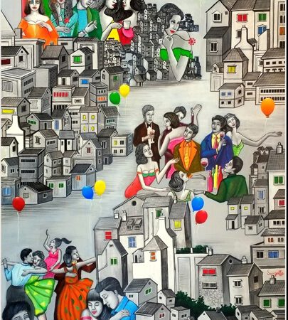 Semi abstract artist Sangeeta Babani’s Exhibition  FAIRY TALES  at Jehangir Art Gallery paints a bright picture of the bustling world