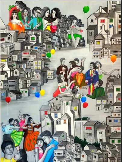 Semi abstract artist Sangeeta Babani’s Exhibition  FAIRY TALES  at Jehangir Art Gallery paints a bright picture of the bustling world